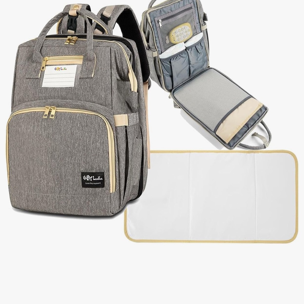 Gray and Beige Diaper Backpack